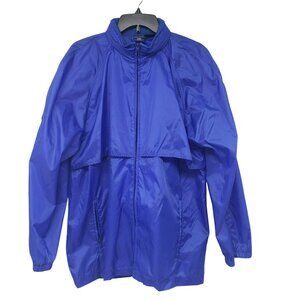 Vintage J Blair Blue Windbreaker Jacket Hidden Hood Mesh Lined 80s 90s Guy